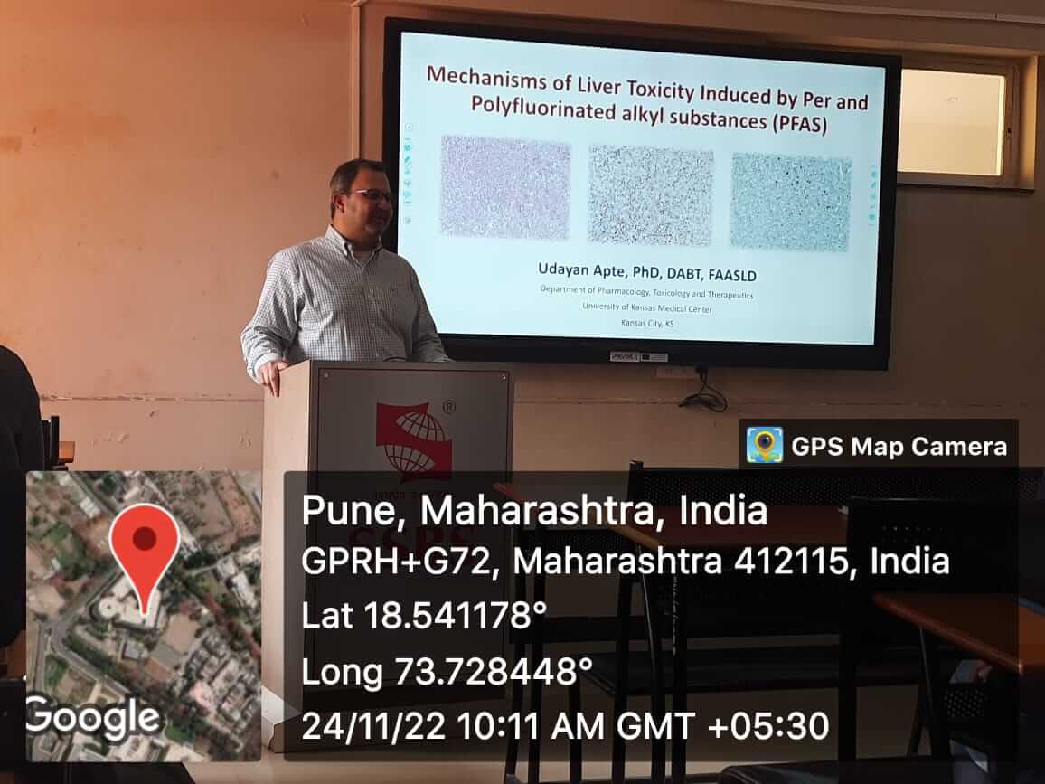 Dr. Udayan Apte, Department of Pharmacology, Toxicology and Therapeutics, University of Kansas Medical Center, Kansas City, 24th November 2022. Lecture title: Deciphering mechanisms of liver toxicity induced by per and polyfluoroalkyl substances (PFAS) using global gene expression analysis